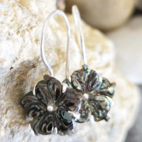 Abalone Shell Carved Flower Latchback Earrings