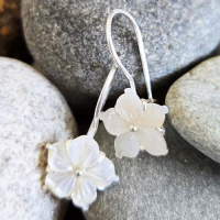 Mother of Pearl Shell Carved Flower Latchback Earrings