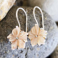 Pink Shell Carved Flower Latchback Earrings