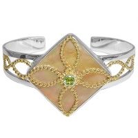 Golden Shell & Peridot Two-Tone Cuff Bracelet