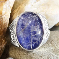 Sterling Silver Lapis Backed Golden Hair Rutilated Quartz Ring