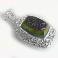 Sterling Silver Faceted Forest Window Druzy Pendant