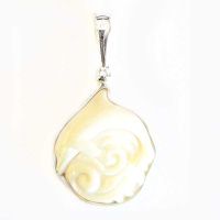 Sterling Silver Hand Carved Dolphin and Wave Pendant