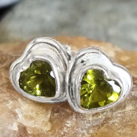 Faceted Peridot Heart Post Earrings