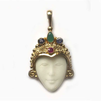 18K GOLD Goddess Pendant with Ruby, Emerald and Tanzanite