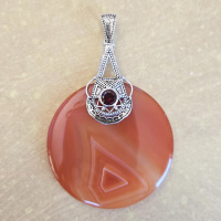 One of a Kind Carnelian Disk Pendant with Garnet