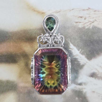 Rainbow Quartz Pendant with Teal Blue Quartz