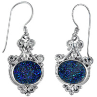 Caribbean Druzy Ornate Sterling Silver Dangle Earrings