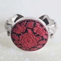 REd and Black Cinnabar Cuff Bracelet with Garnet
