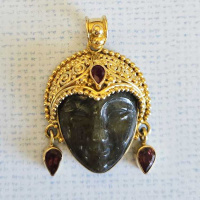 18K GOLD Labradorite Goddess Pendant with Pink Tourmaline and Ruby