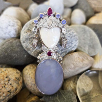 Goddess Pin-Pendant with Tanzanite, Iolite, Ruby and Moonstone