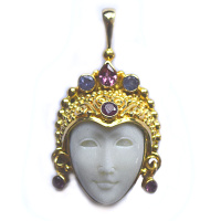 18K Gold Handmade Goddess with Ruby,Pink Tourmaline and Tanzanite