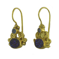 18K GOLD Titanium Druzy and Tanzanite Latchback Earrings