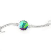 Sterling Silver Multi-Gemstone Inlay Woven Round Bracelet