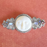 Goddess Pin Pendant with Grey and Rainbow Moonstone