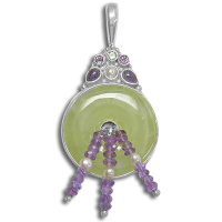 Sterling Silver Prehnite Pendant with Amethyst, Peridot and Pearl