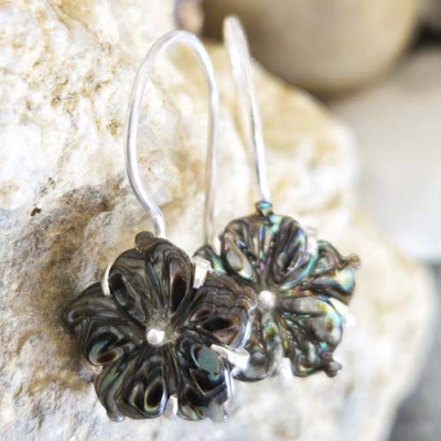 Abalone Shell Carved Flower Latchback Earrings