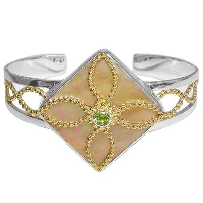 Golden Shell & Peridot Two-Tone Cuff Bracelet