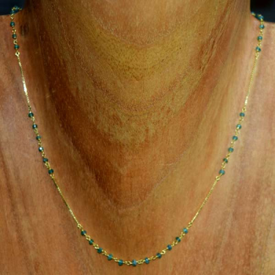14K Gold Chain Necklace with 49 Emerald Faceted Beads - 18"