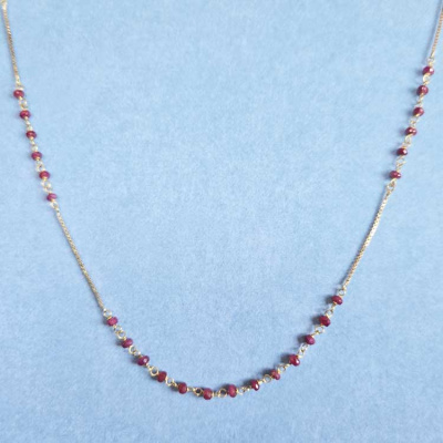 14K GOLD Necklace with 49 Ruby beads - 18" 