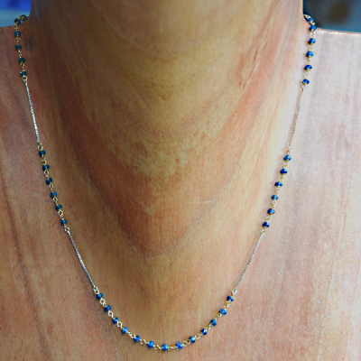 14K GOLD Necklace with 49 SAPPHIRE beads - 18" Offerings Sajen