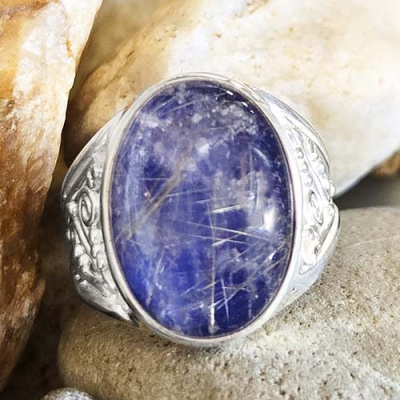 Sterling Silver Lapis Backed Golden Hair Rutilated Quartz Ring