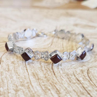 Sterling Silver Carnelian Link Bracelet 7.5"