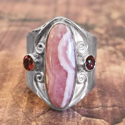 Rhodocrosite and Garnet Ring Size 7