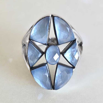 Mother of Pearl Backed Sky Blue Quartz Ring Size 8