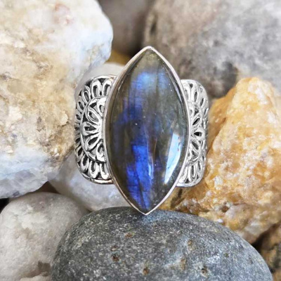 One of a Kind Labradorite Marquis Ring Size 7
