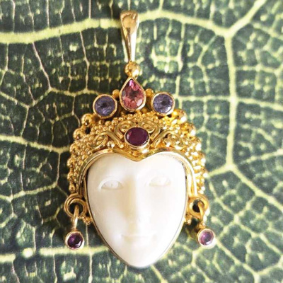 18K Gold Handmade Goddess with Ruby,Pink Tourmaline and Tanzanite