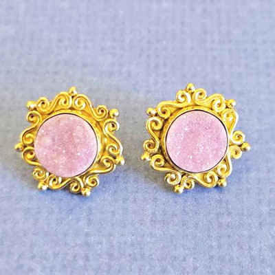 18K GOLD Pink Ice Druzy Post Earrings
